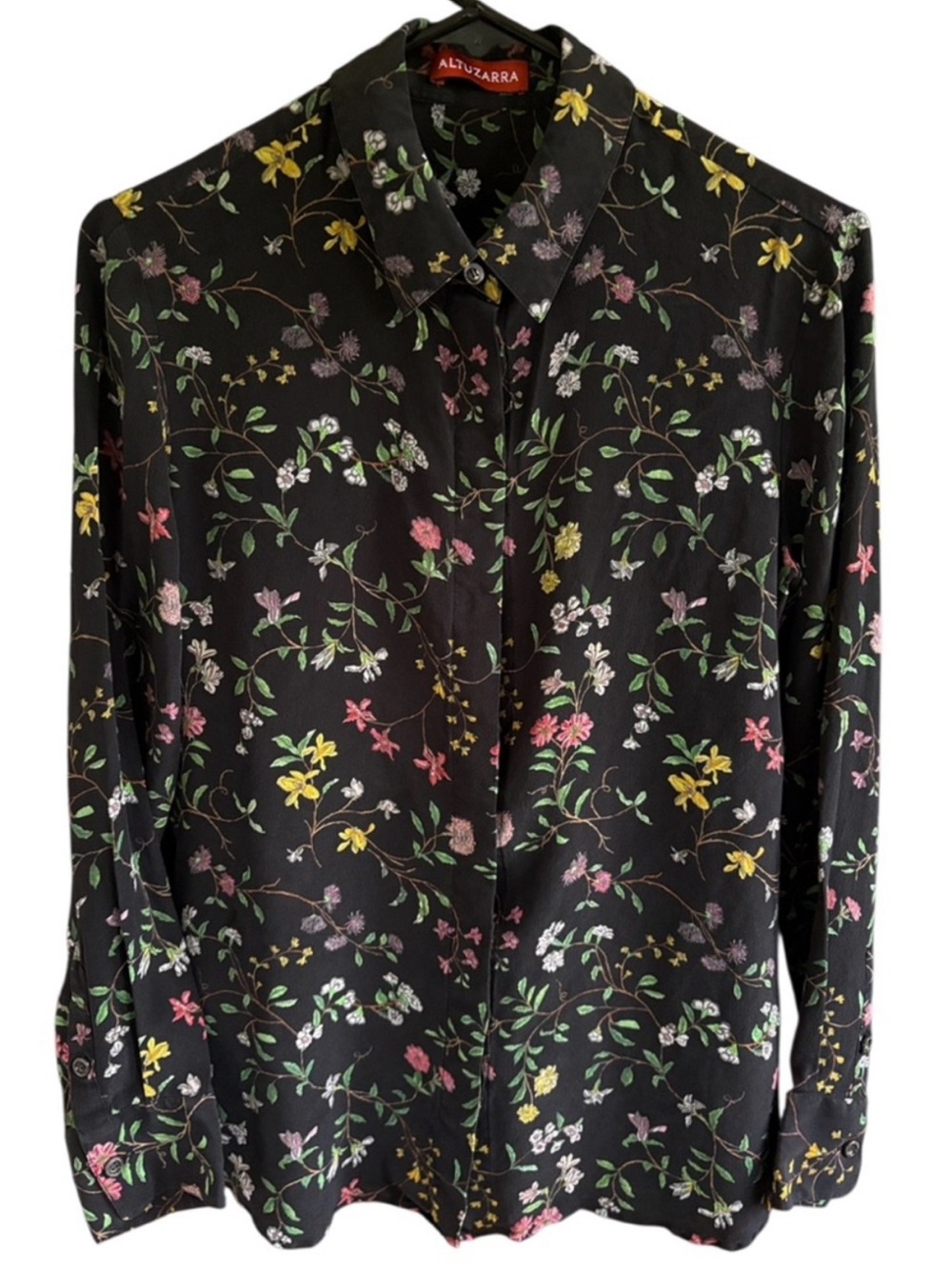 Like New ALTUZARRA Silk Black Floral Button Down Blouse Size 6 Retail $895.00